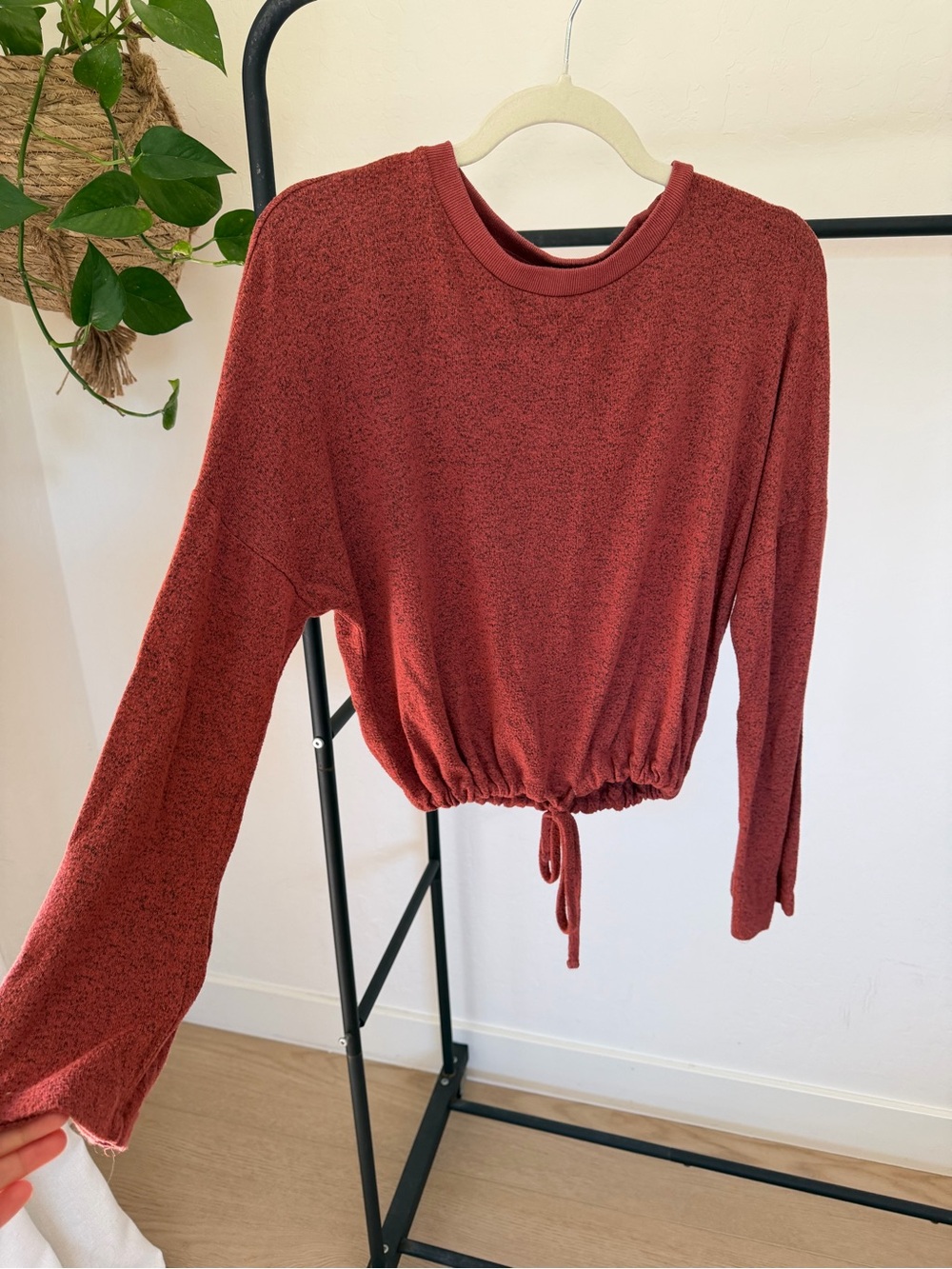 Roxy Rust Red Drawstring Hem Crewneck Sweatshirt